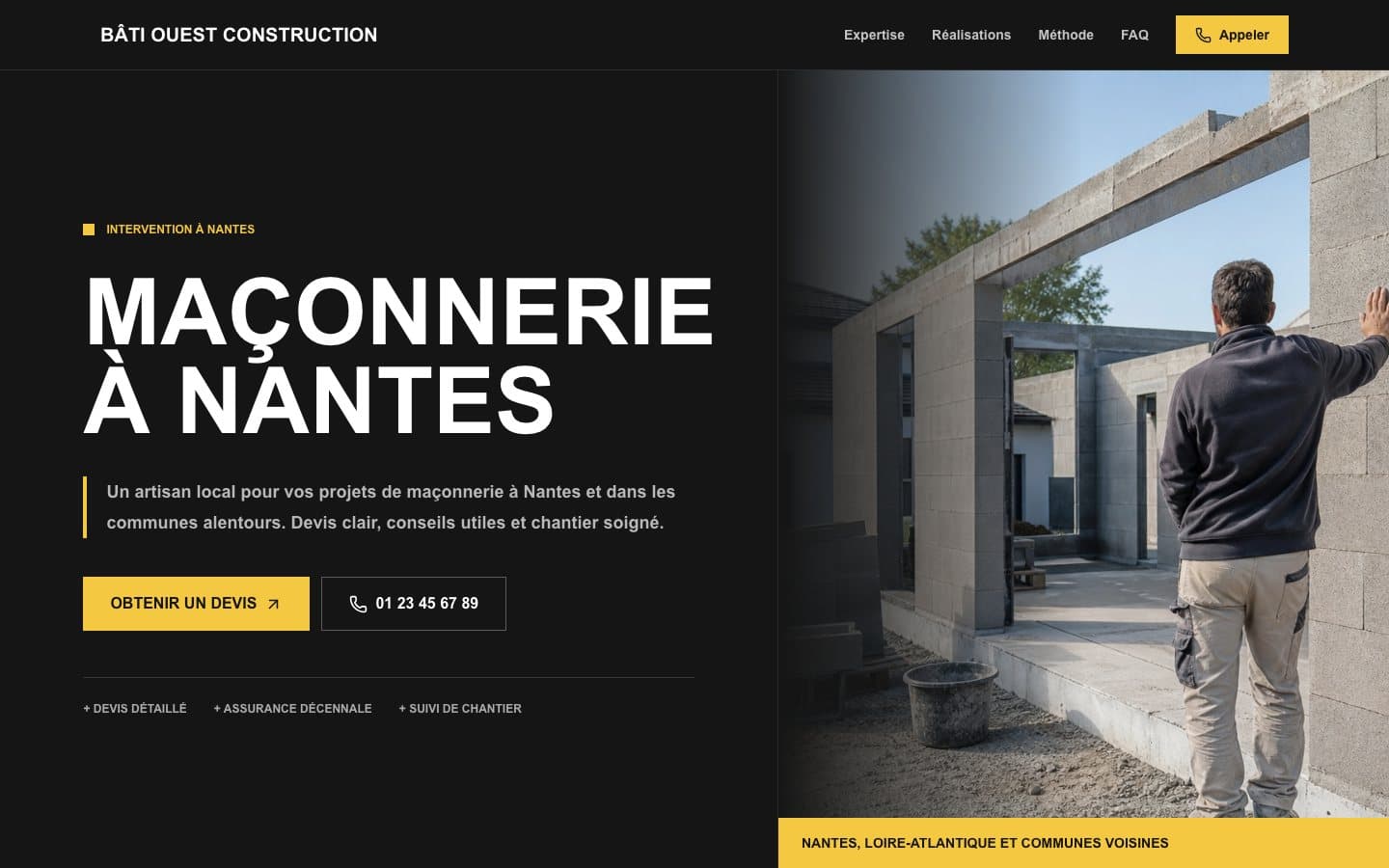 Aperçu réel du modèle de site artisan Chantier