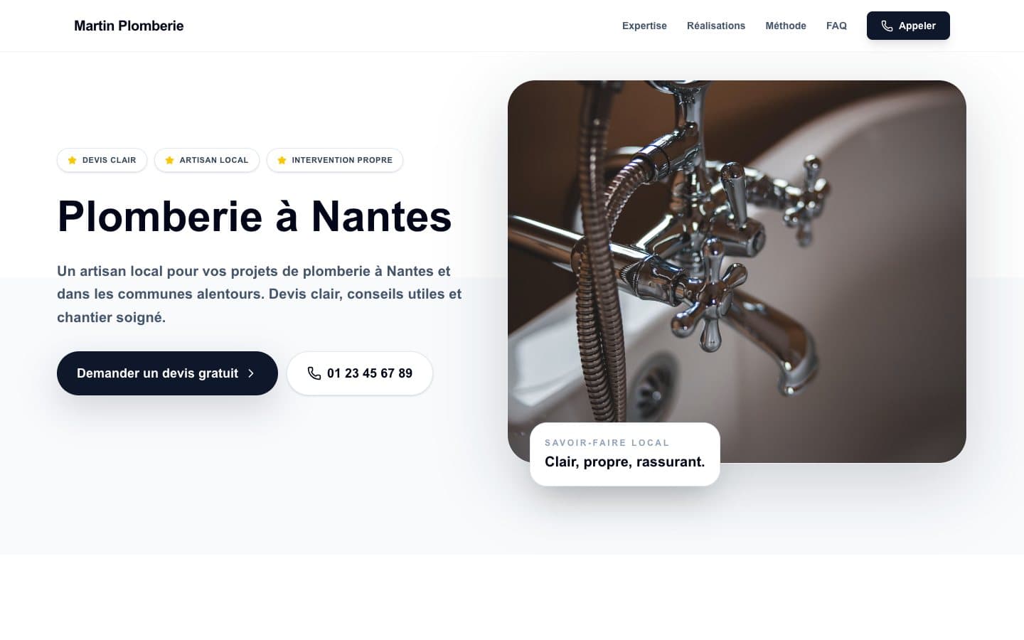 Aperçu réel du modèle de site artisan Classique