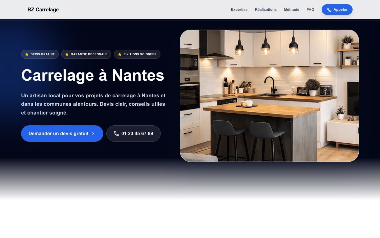 Aperçu réel du modèle de site artisan Moderne