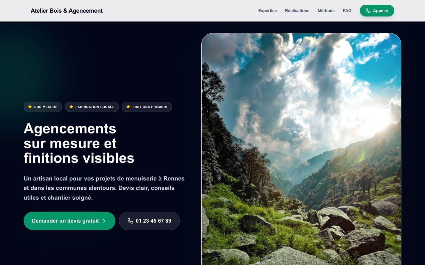 Aperçu réel du modèle de site artisan Portfolio