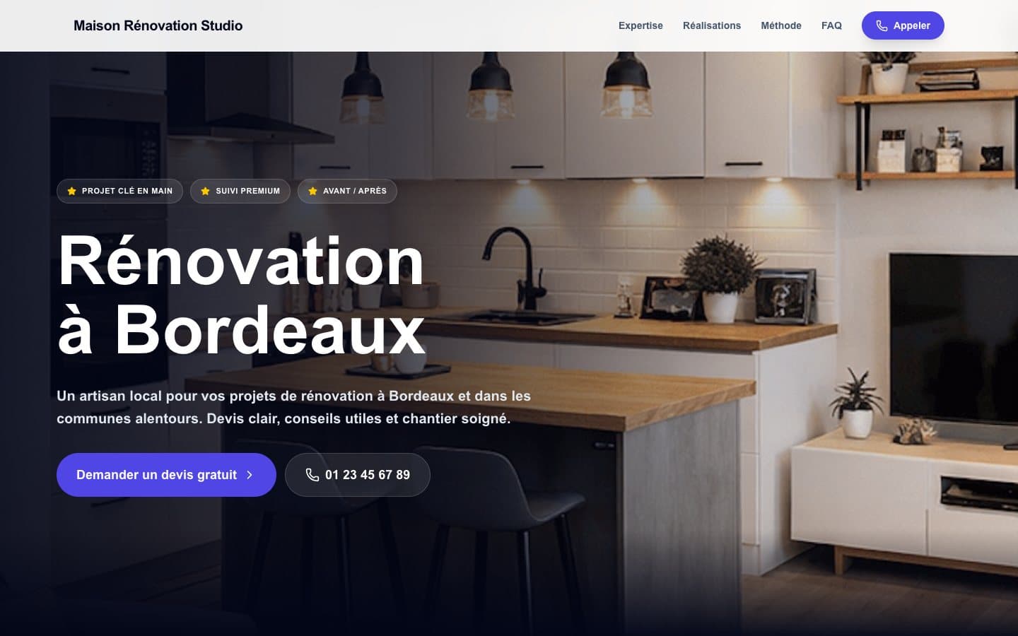 Aperçu réel du modèle de site artisan Premium