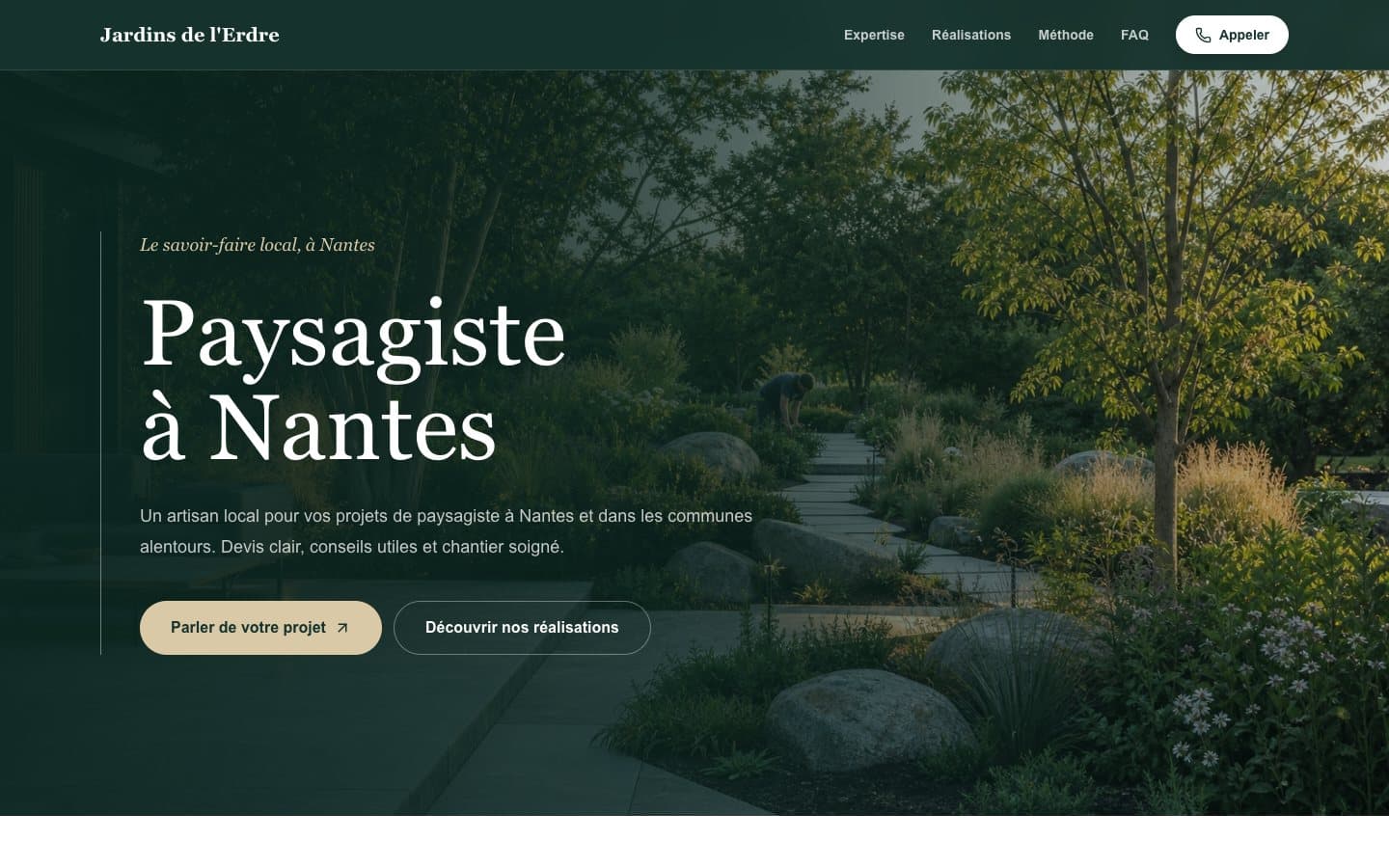 Exemple de maquette personnalisée d'un site de paysagiste réalisée par Ovra App