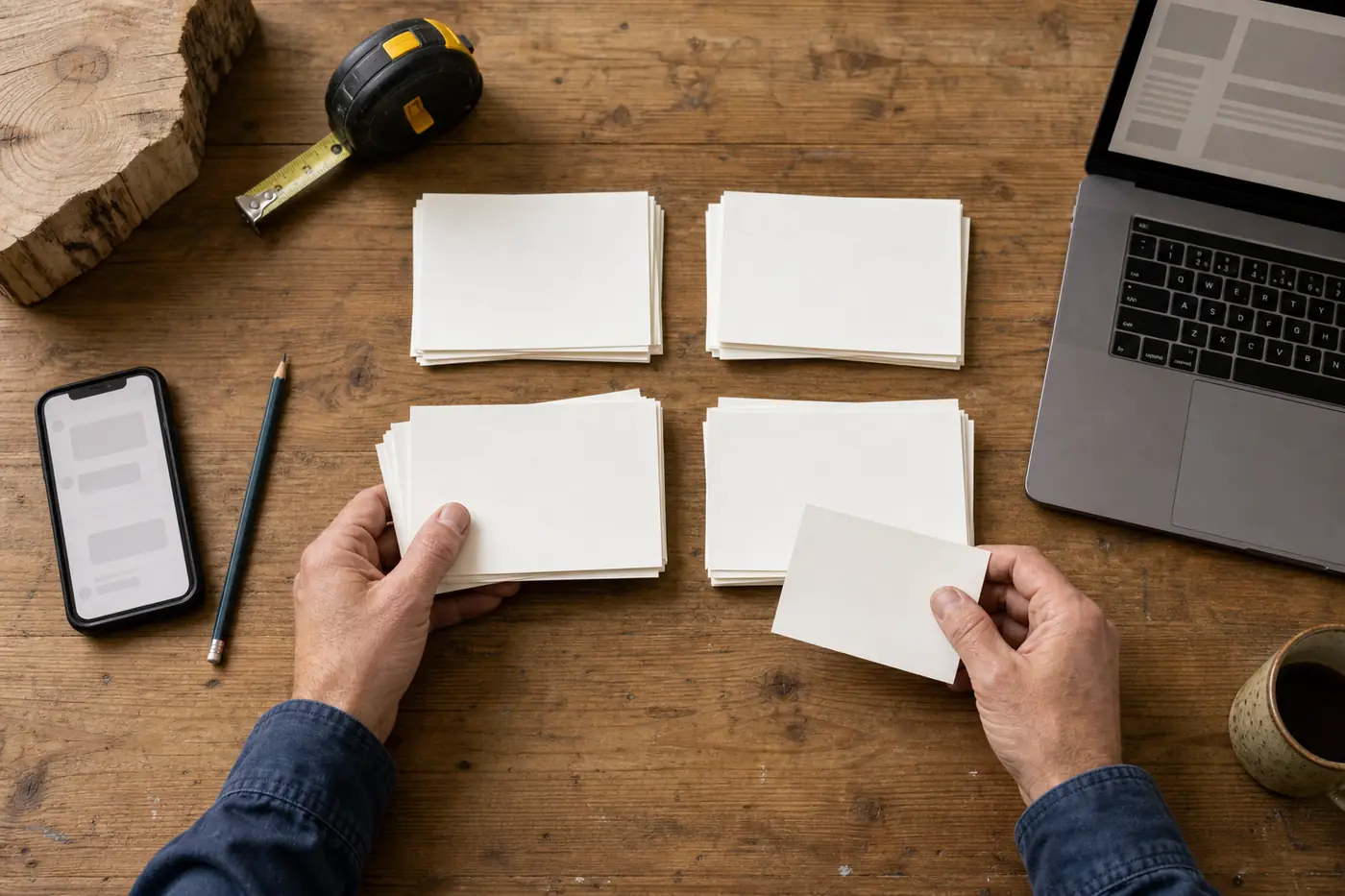 Tri de cartes représentant les questions clients d'un artisan selon quatre critères