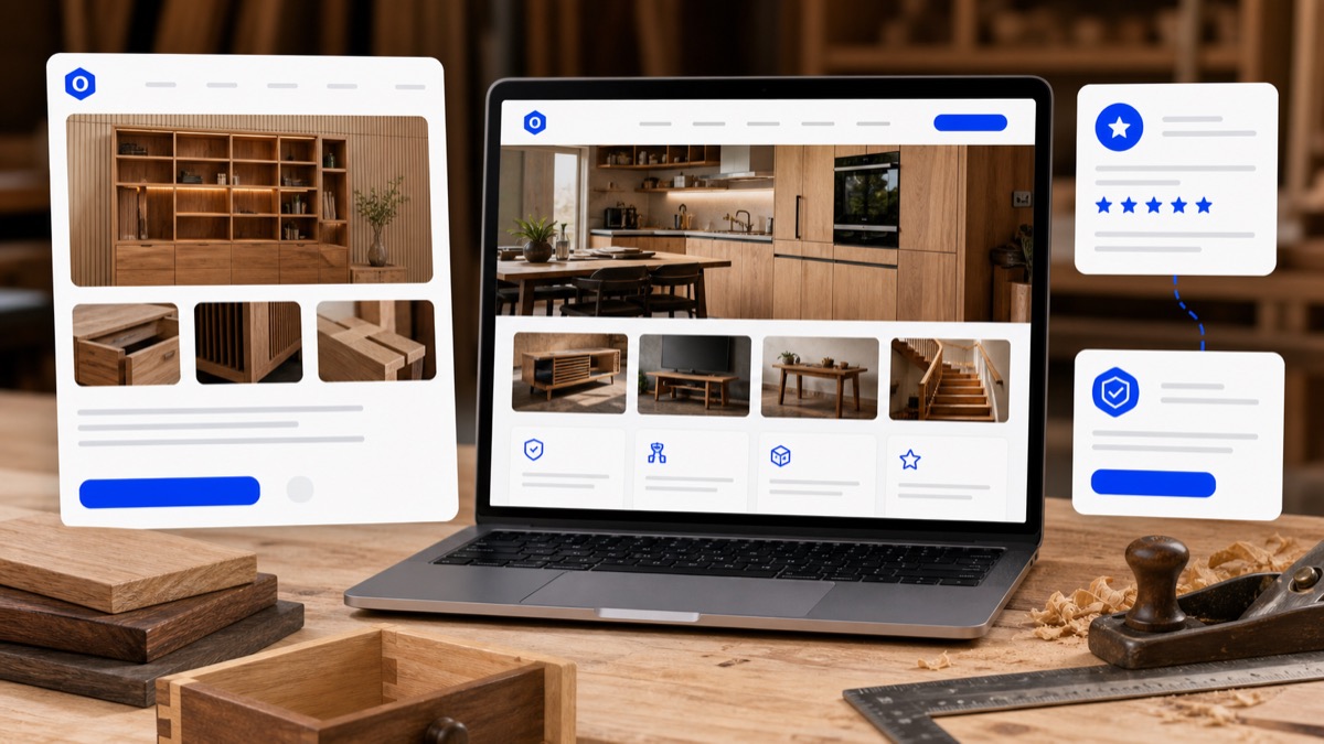 Illustration d'un portfolio de menuisier sur mesure sur un site internet